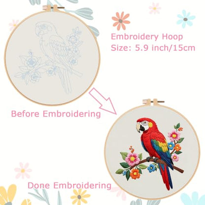 Nuberlic Parrot Embroidery Kit for Beginners, Animal Cross Stitch Kit - color: Parrot
