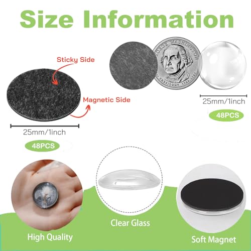 97pcs DIY Fridge Magnets Craft Set Include 1-Inch Paper Punch,Craft Magnets Glass Ceramic Ferrite Magnet with Adhesive Backing and Clear Glass Cabochons for Refrigerator (48 Sets,1 Inch, Round) - size: 1 Inch