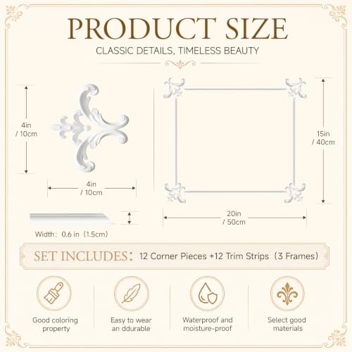 Sintuff 3 Set Pre Cut Wall Molding Kit 15x20'', 12 Panels 12 Flower Corners