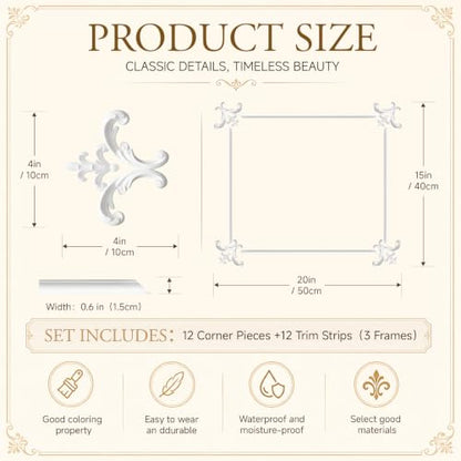 Sintuff 3 Set Pre Cut Wall Molding Kit 15x20'', 12 Panels 12 Flower Corners