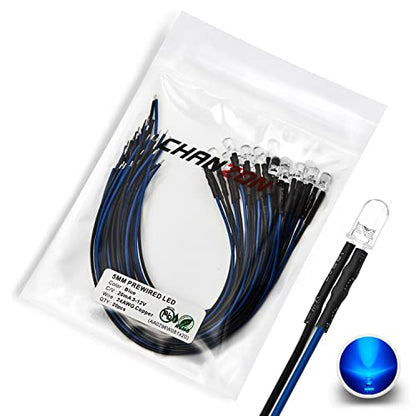 CHANZON 20 pcs Pre-Wired 5mm Blue LED Diode Lights (DC 12V) - color: E) Blue (20pcs)