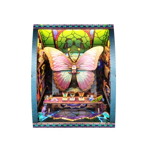 Music Park Book Nook for Adults, 3D Wooden Puzzle Butterfly Museum with LED - color: Butterfly Museum