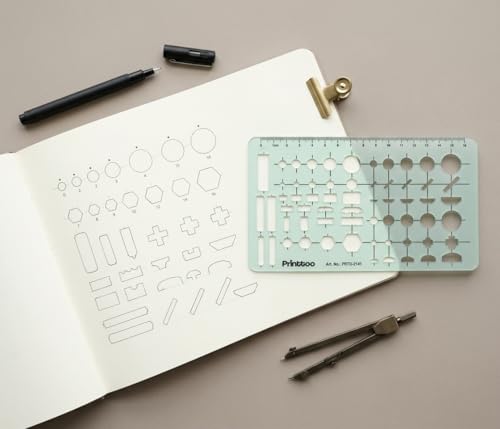 Printtoo 2 mm Acrylic Geometry Combination Template 18 x 10.5 cm, Multi Shape Drawing Stencil Ruler with Circles Rectangles Hexagons Slots for Drafting Design Engineering Architecture Art - color: Series-PRTD-2141