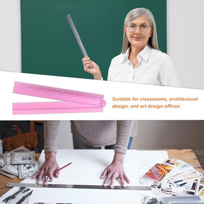 HARFINGTON Folding and Straight Ruler Kit 30/15cm Metric Aluminum Alloy Plastic Protractor Foldable Angle Ruler for Home Classroom Office, Light Pink - color: Light Pink