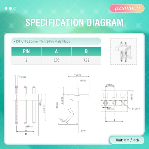 200 Pieces / 50 Sets JST CH 3.96mm 2 Pin 24-18 AWG Connector Kit - size: 2-Pin, style: JST-CH