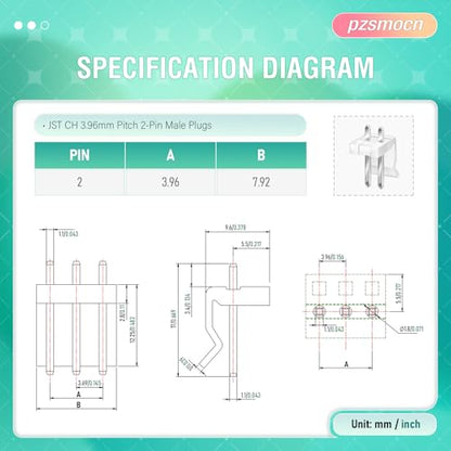 200 Pieces / 50 Sets JST CH 3.96mm 2 Pin 24-18 AWG Connector Kit - size: 2-Pin, style: JST-CH