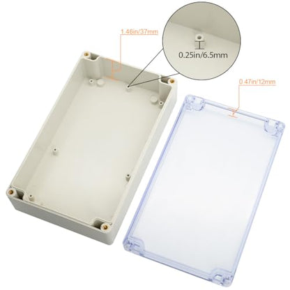 LeMotech ABS Plastic Junction Box Dustproof Waterproof IP65 Electrical Enclosure Box Universal Project Enclosure Grey with PC Transparent Clear Cover 8 x 4.7 x 2.2 inch（200 x120 x56 mm） - size: 8" X 4.7" X 2.2"