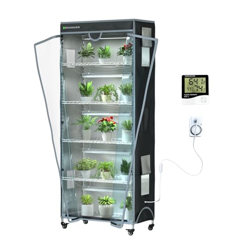 Indoor Greenhouse 6-Tier Plant Stand with Grow Lights & Cover - color: Black+Gray, size: 30" W x 14" D x 72" H