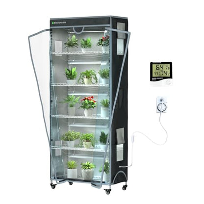 Indoor Greenhouse 6-Tier Plant Stand with Grow Lights & Cover - color: Black+Gray, size: 30" W x 14" D x 72" H