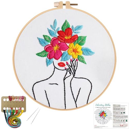 Louise Maelys Flower Woman Embroidery Kit for Beginners DIY Gift Set - color: woman flower