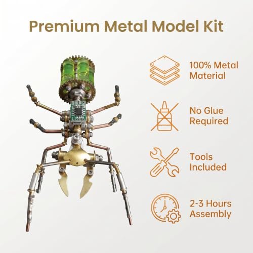 Steampunk 3D Metal Ant Puzzle Model for Adults – Mechanical DIY Assembly Kits 150+ Pcs Unique Desk Decor Christmas & Birthday Gift for Father Husband (Gatling Ant) - style: Gatling Ant