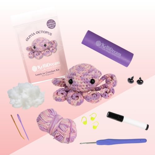 KelliDream Magic Circle Tool Inclusive Learn to Crochet Kit for Beginners; Step-by-Step Video Tutorials; All Supplies to Make Cute Amigurumi (Octopus) - color: Octopus