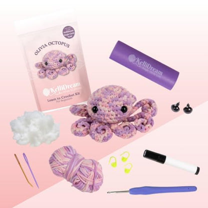 KelliDream Magic Circle Tool Inclusive Learn to Crochet Kit for Beginners; Step-by-Step Video Tutorials; All Supplies to Make Cute Amigurumi (Octopus) - color: Octopus