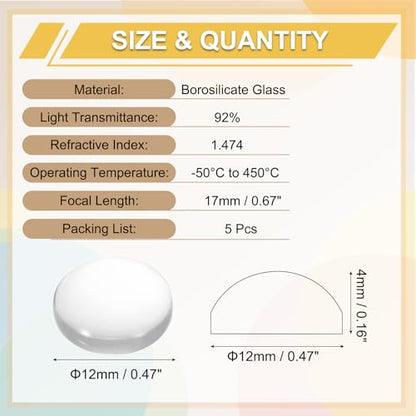 PATIKIL 5 Pack Convex Lens, 12mm OD 17mm Focal Length Optical Lenses - size: 12mm OD x 4mm H x 17mm Focal L