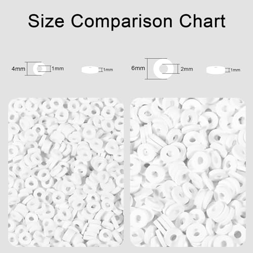 2000pcs White Clay Beads for Bracelets Making, Flat Round Polymer Clay Beads 6mm Spacer Heishi Beads for Jewelry Making Earring Bracelets Necklace - color: White 19