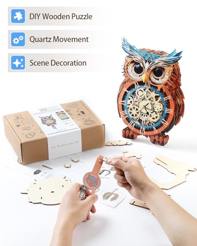 3D Puzzles for Adults, Owl Clock 3D DIY Model Kit Crafts
