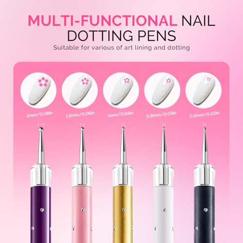 MelodySusie 5Pcs Nail Art Sculpture Dual Pen - color: Purple, Pink, White, Gold, Black, size: 5