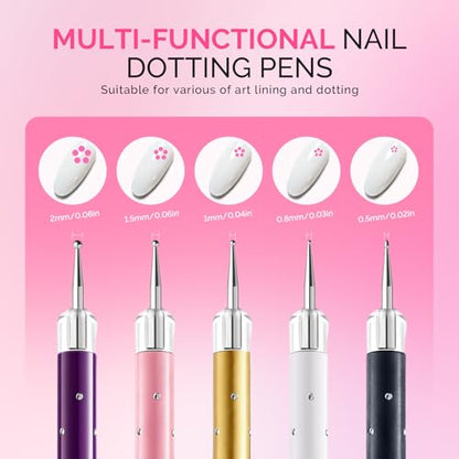 MelodySusie 5Pcs Nail Art Sculpture Dual Pen - color: Purple, Pink, White, Gold, Black, size: 5
