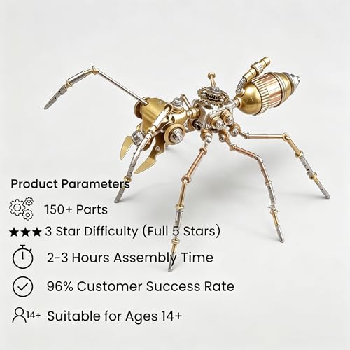 Steampunk Ant 3D Metal Puzzle Model Mechanical Kits 150+ Parts 2-3 Hours Build No Glue Assembly Cool Desk Decor Christmas & Birthday Gift for Adults Men(Ant) - style: Ant