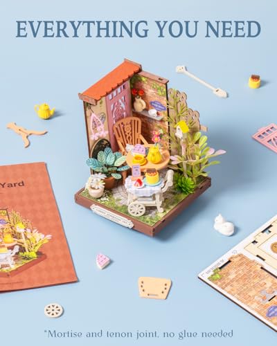 Rolife DIY Mini Building House Miniature Kit-Fancy Tea Yard, Miniature Lifestyle Mini Bookshelf Decoration, DIY Hobbies/Gifts for Craftsman (Fancy Tea Yard) - style: DS - Fancy Tea Yard