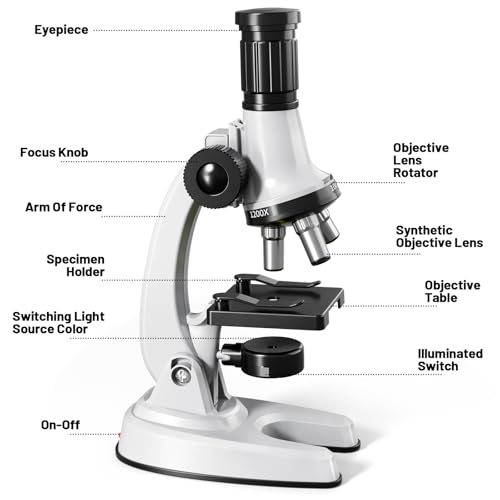 Microscope for Kids, 67 Pcs Kids Microscope Science Kit with 100X-1200X Microscope, Slides and Tools, Science Experiments Kit STEM Project Toy Gift for for Kids Boys Girls Beginner 3-5 5-7 8-12