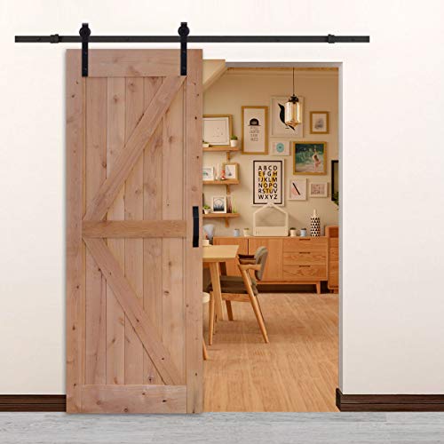 LUBANN 32 in. x 84 in. Urban Style Framed British-Brace Barn Door Unfinished Hardwood Knotty Alder Solid Wood Dissembled Barn Door Slab with Hardware - size: 32X84 British Brace