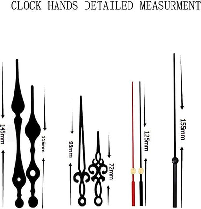 2 Pieces Silent Clock Movement Mechanism Long and Short Shaft with 6 Different Pairs of Hands DIY Clock Repair Parts Motor Replacemen - color: Gold