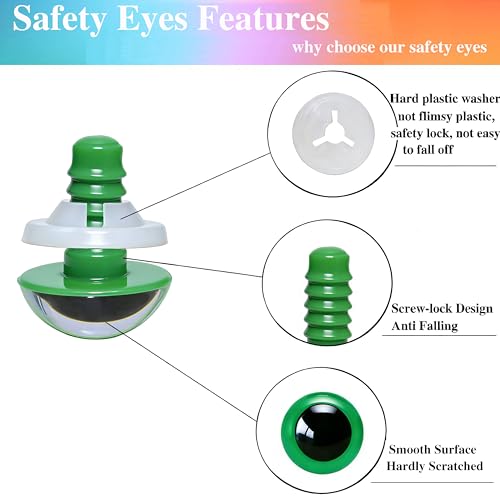BESTCYC 100pcs 10mm Green Plastic Safety Eyes Craft Eyes with Washers for Amigurumi Dolls Plush Animals DIY Craft Lovers Doll Makers Crochet Craft Supplies - color: Green, size: 10mm