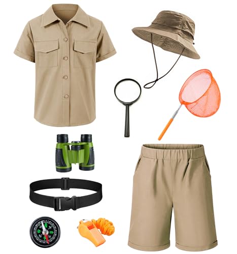 Kids Explorer Adventurer Costume Boys Girls Outdoor Kit Safari Camping Jungle Seeker Trailblazer Cosplay - color: Khaki, size: 12-13 Years