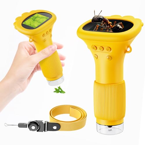 1000X Microscope for Kids, 2'' Screen Kids Wonder Quest Microscope Camera, Digital Handheld Microscope, Educational Kids Magnifying Glass, Christmas Birthday Gifts for Age 3 4 5 6 7 8 9 10- Yellow - color: Yellow