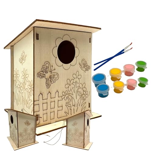 Oojami 12 Pack Birdhouse Kits for Kids – DIY Wooden Bird Houses to Build & Paint, Complete Craft Set with Paints & Brushes, Group Activity for Parties, Classroom, Birthday Gifts