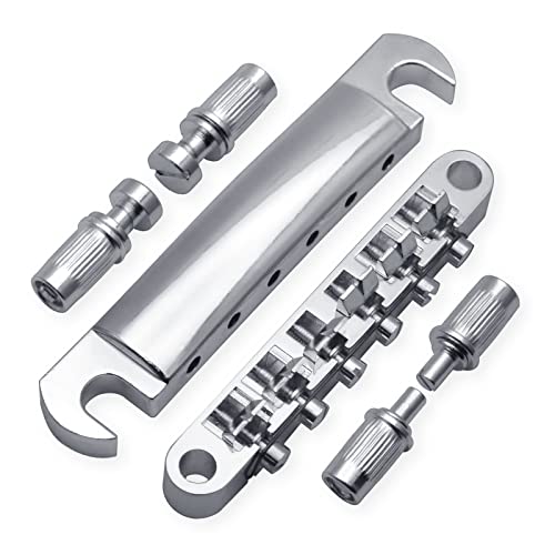 SAPHUE A Set of String Saddle Tune-O-Matic Bridge and Tailpiece with Studs for GB LP Style Electric Guitar (Chrome) - color: Chrome