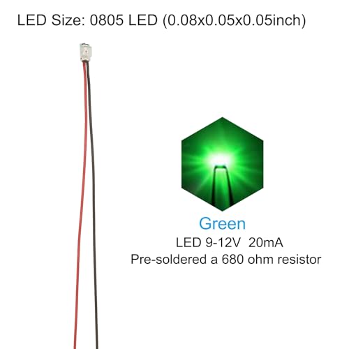 PATIKIL 0805 Pre-Wired Micro LED, 12 Pcs 9-12V Pre-soldered Mini Light Emitting Diodes Surface Mount Device for Model, DIY, 9.8" Length, Green - color: Green, size: 0805