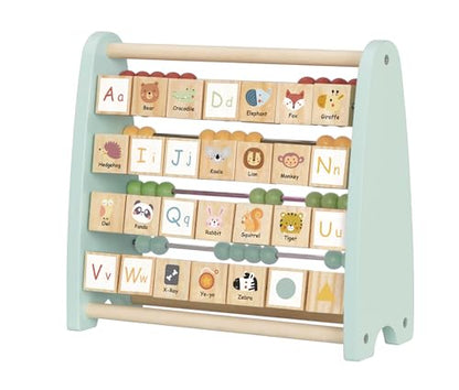 Wooden Abacus for Kids Math - Counting and ABC Alphabet Learning Toy for 3 4 5 Year Old, Montessori Toys Ages 2-5, Toddler Educational Toy, 80 Beads, 26 Letters, Preschool Gift