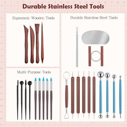 28PCS Ceramic & Pottery Modeling Tools, Clay Tools Sculpting, Polymer Tools Kit, Ceramics Tools Set, Air Dry Clay Tools for Carving, Molding, Pottery Wheel, Crafting Supplies, Pros, Beginners, Adults - color: 28PCS