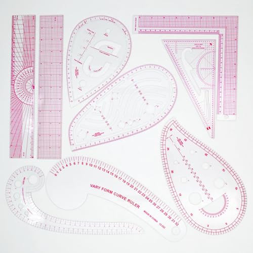 Clear Metric Sewing Rulers,French Curve Sewing Rulers Set,Sewing Tools Supplies for Quilting, Dressmaking, Tailors, Designers, Flexible PVC, 9PCS