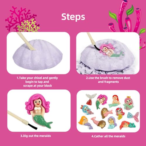12-Pack Mermaid Discovery Set for Kids - Exciting Seashell Digging Adventure - Educational Princess Collection of Mystical Sea Life - style: Mermaids