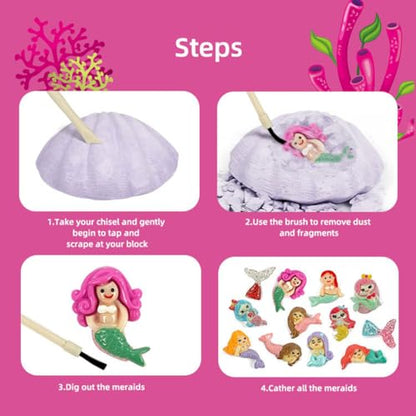 12-Pack Mermaid Discovery Set for Kids - Exciting Seashell Digging Adventure - Educational Princess Collection of Mystical Sea Life - style: Mermaids