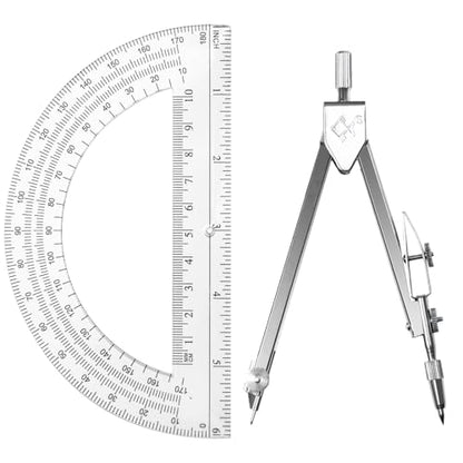 Students Geometry Math Set, Drawing Compass and 6 Inch Protractor - color: 1-transparent