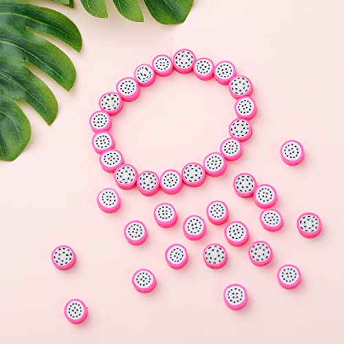 100pcs Dragon Fruit Polymer Clay Spacer Beads for Women Jewelry Making DIY Bracelet Necklace Hair Clip(Dragon Fruit) - color: Dragon Fruit