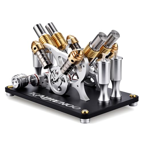 4-Cylinder Hot Air Stirling Engine Model Kit with Generator,Ready-to-Start Full Metal Kit,Stainless Steel Heating Tube & Copper Head,Precision CNC Parts,for Physics Demo & Engineering Collection