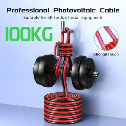 Bateria Power 2x50 Feet Solar Panel Wire, 12AWG (4mm²) Tinned Copper Solar Panel Extension Cable PV Wiring for Photovoltaic Solar System, Automotive RVs, Marine (50FT Red + 50FT Black) - color: Black+Red, size: 50Ft 12AWG