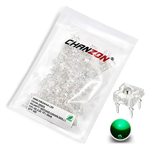 CHANZON 100 pcs 3mm Piranha Superflux Green LED Diode Lights (DC 3V 20mA) - color: C) Green (100pcs)
