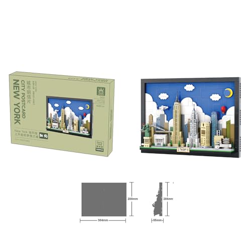 New York City Skyline Building Block Set – 1101 Pieces City Postcard Model Kit, 15.1 x 3.3 x 11.3 in, for Adults & Kids, NYC Landmark-Inspired Display for Home or Office