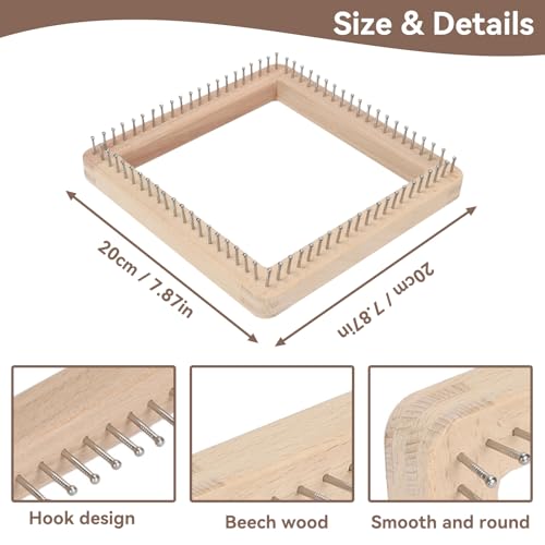 HERCHR Wooden Knitting Loom, Wooden Loom Frame Weaving Loom DIY Solid Wood Multifunctional Blanket Crochet Loom Knitting Board Loom Tool for DIY Weaving Beginner Children Adults, 20 * 20cm - color: 20*20CM