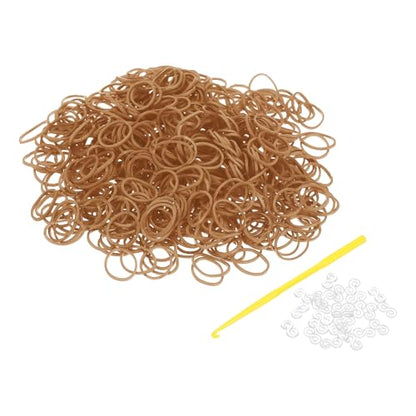 uxcell 600Pcs Loom Rubber Band, Bracelet Making Refill Kit Elastic Loom Band with 25Pcs S-Clips and 1Pcs Crochet Hooks for Weaving DIY Handcrafts, Light Coffee - color: Light Coffee