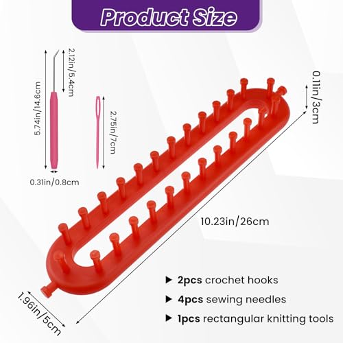 SATUY Rectangle Knitting Looms, 26cm Scarf Loom with Crochet Hook & Needle - size: Rectangle-26cm