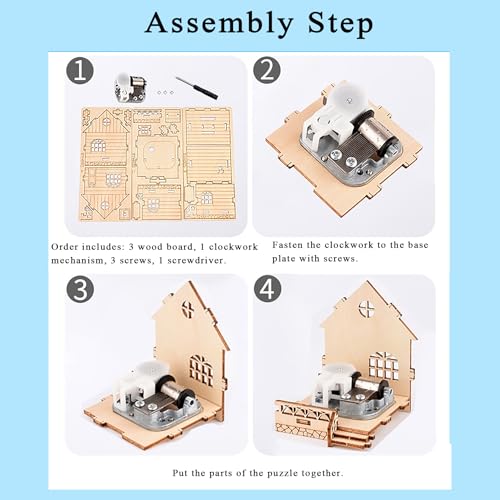 Wind-Up Music Box Log Cabin 3D Wooden Puzzle Building Model Kit