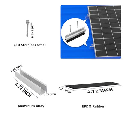 Solar Panel Mounting Brackets, Roof Mount Kit, 4pcs in A Row Assembly - size: 4pc-panel