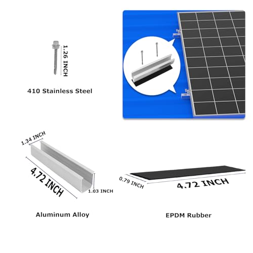 Solar Panel Mounting Brackets, Roof Mount Kit, 4pcs in A Row Assembly - size: 4pc-panel